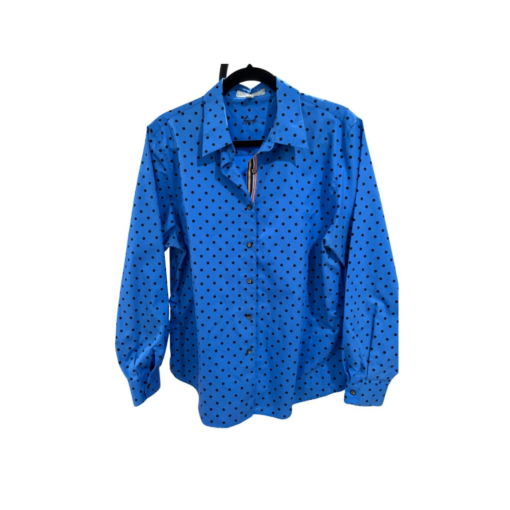 Foxcroft Blue Polka Dot Button Up Blouse - Size 16 (EUC)